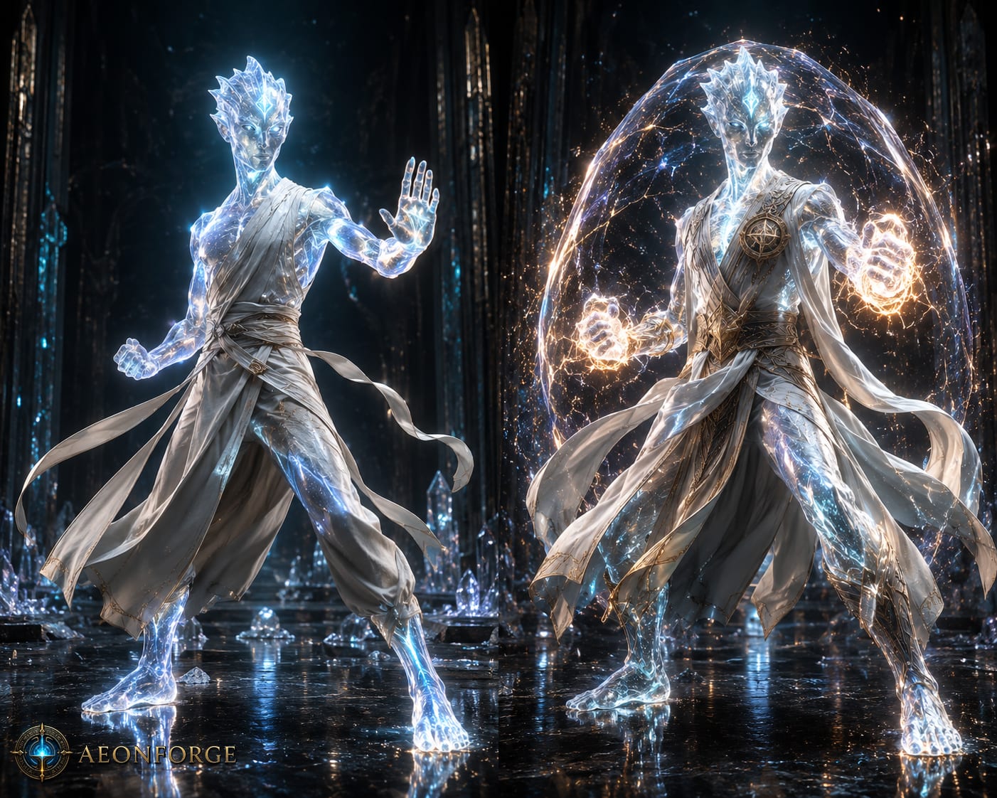 AI-generated concept art of a Luminai Aurakai Adept channeling energy, master and elite side by side