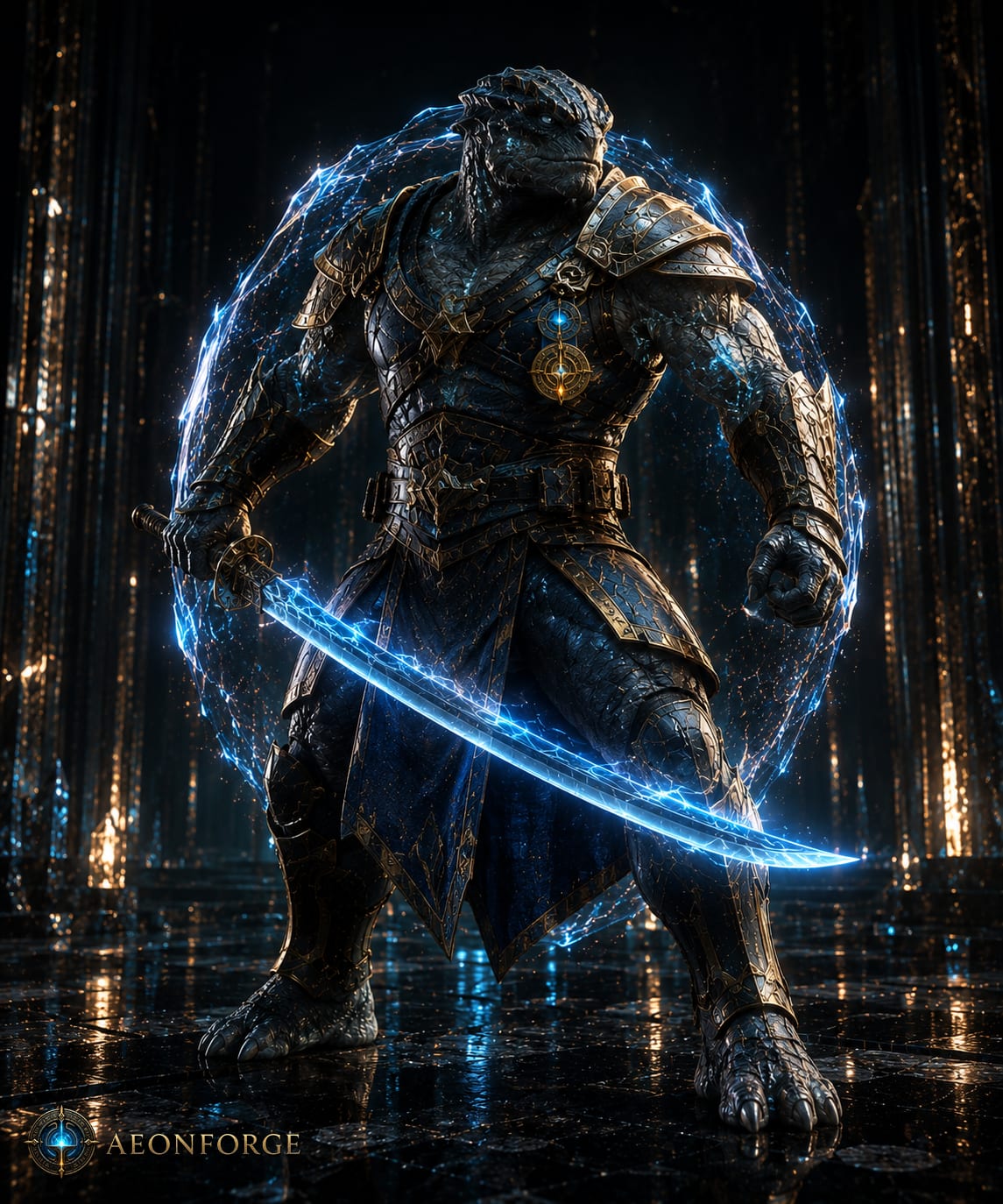 AI-generated concept art of a Vreek Duelist elite wielding an energy blade in a combat stance