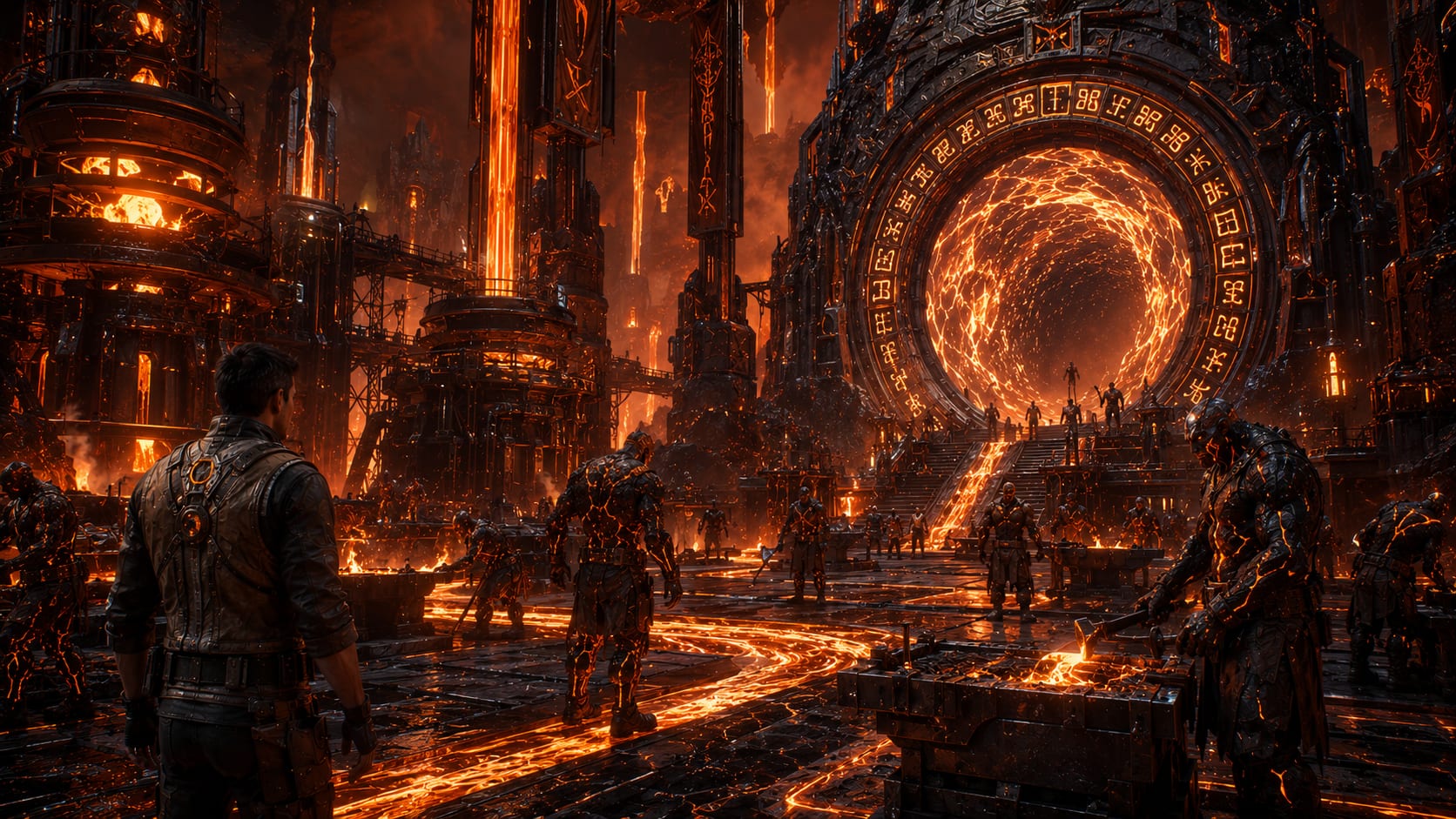 AI-generated concept art of the Zarath Furnaces — obsidian and molten light, forged in heat